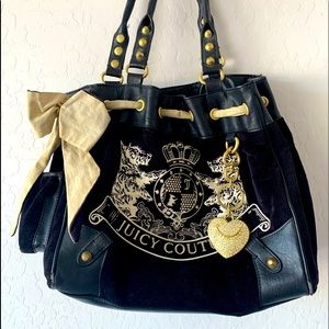 Juicy Couture Black Velour bag w/tan embroidery